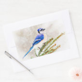 Blue Jay in Winter Rechthoekige Sticker (Envelop)