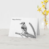 Blue Jay in Winter Sketch Birthday Kaart (Gele Bloem)