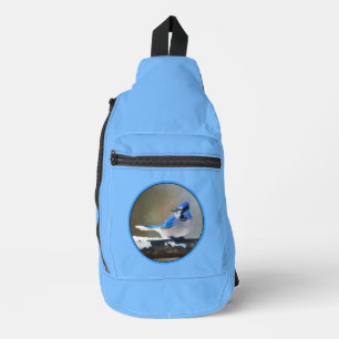 Blue Jay in Winter Sneeuwschilderij Originele Voge Sling Bag