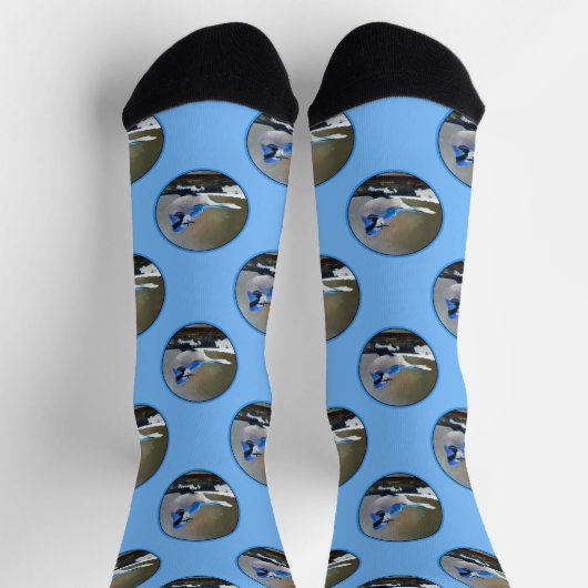 Blue Jay in Winter Sneeuwschilderij Originele Voge Sokken (Top)