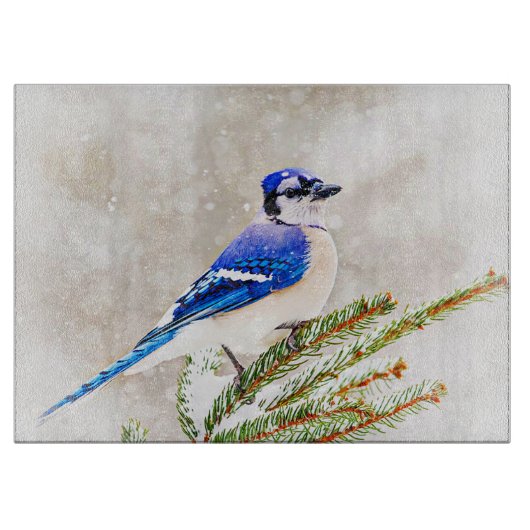 Blue Jay in Winter Snijplank (Voorkant)