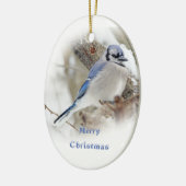 Blue Jay in Winter Snow Keramisch Ornament (Links)
