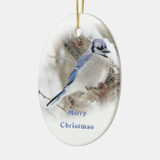 Blue Jay in Winter Snow Keramisch Ornament (Links)