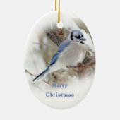 Blue Jay in Winter Snow Keramisch Ornament (Achterkant)