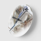 Blue Jay in Winter Snow Ronde Klok (Hoek)