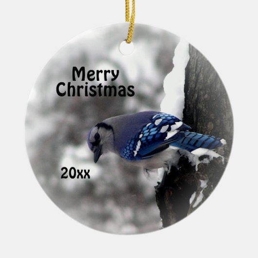 Blue Jay kerstsierfeestjaar Keramisch Ornament (Voorkant)