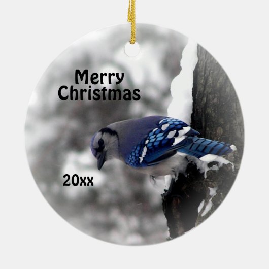 Blue Jay kerstsierfeestjaar Keramisch Ornament (Achterkant)
