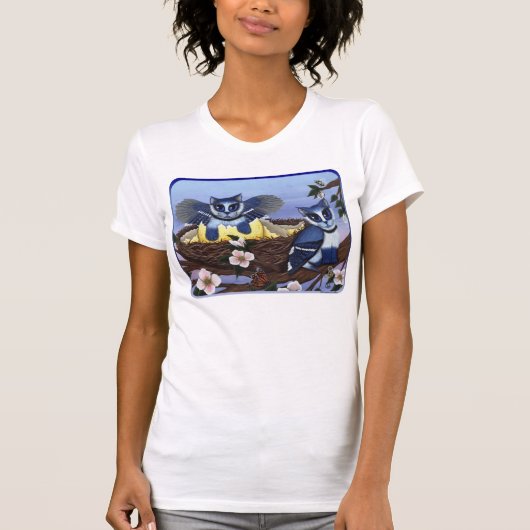 Blue Jay Kittens, Bird Cats Fantasy Art Shirt (Voorkant)