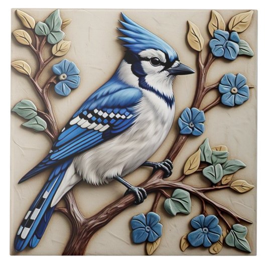 Blue Jay - Kunst en ambachten Keramische Tegel Tegeltje (Voorkant)