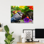 Blue Jay met Flowers Poster (Thuiskantoor)