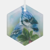Blue Jay met Holly Pastel Art Glas Ornament (Voorkant)