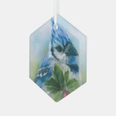 Blue Jay met Holly Pastel Art Glas Ornament (Voorkant links)