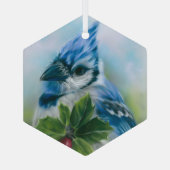 Blue Jay met Holly Pastel Art Glas Ornament (Achterkant)