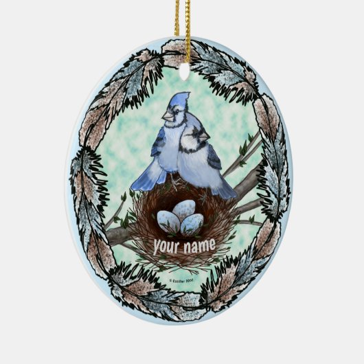 Blue Jay Nest Keramisch Ornament (Rechts)