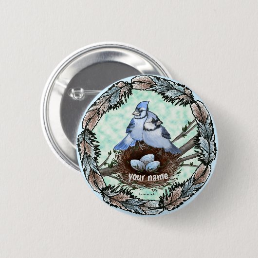Blue Jay Nest Ronde Button 5,7 Cm (Voorkant /achterkant)