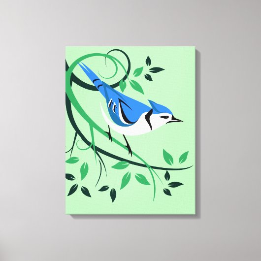 Blue Jay on Branch Art Canvas Afdruk (Voorkant)