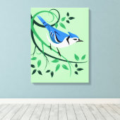 Blue Jay on Branch Art Canvas Afdruk (Insitu (Houten vloer))