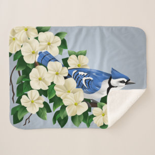 Blue Jay onder Dogwood Flowers Sherpa Deken