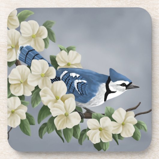 Blue Jay onder Flowers Onderzetter (Voorkant)