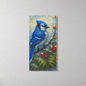 Blue Jay op Berry Branch - Kleurrijke Vogel Natuur Canvas Afdruk (Voorkant)
