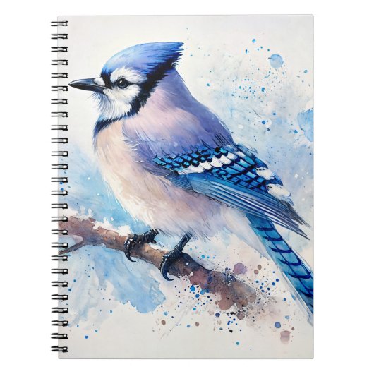 Blue Jay op Branch Waterverf schilderij Notitieboek (Voorkant)