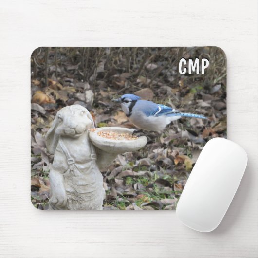 Blue Jay op Cute Rabbit Bird Feeder Muismat (Met muis)