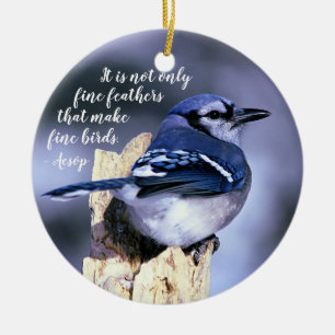 Blue Jay op Post Wildlife Foto Natuur Keramisch Ornament
