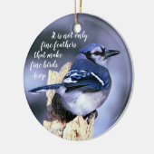 Blue Jay op Post Wildlife Foto Natuur Keramisch Ornament (Links)