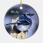 Blue Jay op Post Wildlife Foto Natuur Keramisch Ornament (Achterkant)