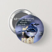 Blue Jay op Post Wildlife Foto Natuur Ronde Button 5,7 Cm (Voorkant /achterkant)