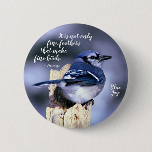 Blue Jay op Post Wildlife Foto Natuur Ronde Button 5,7 Cm