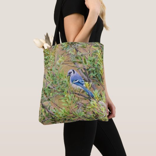 Blue Jay op Southern Wax Myrtle Canvas tas (Dichtbij)