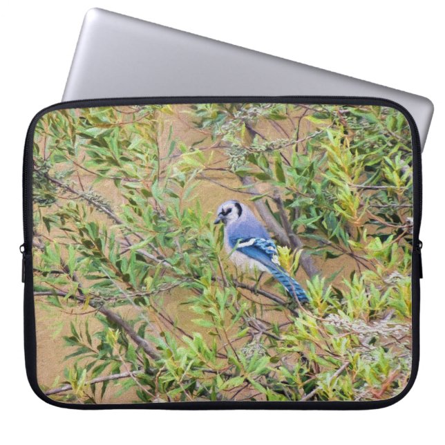 Blue Jay op Southern Wax Myrtle Laptop Sleeve (Voorkant)