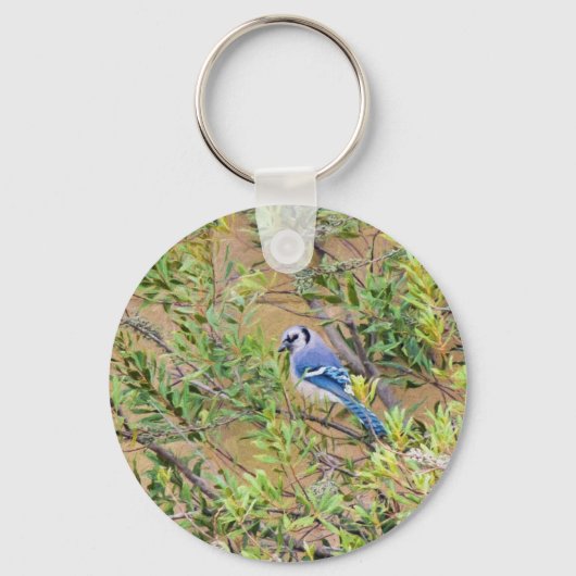 Blue Jay op Southern Wax Myrtle Sleutelhanger (Voorkant)