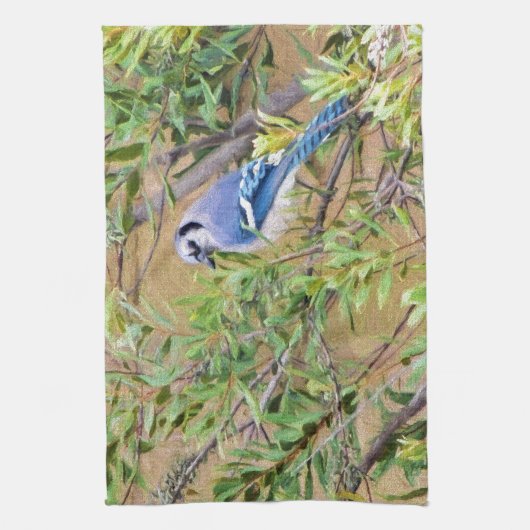 Blue Jay op Southern Wax Myrtle Theedoek (Verticaal)