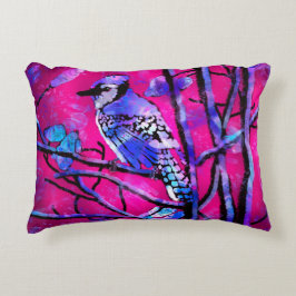 Blue Jay op Tree Branches Abstracte kunst roze Accent Kussen