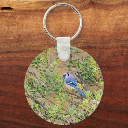 Blue Jay op Wax Myrtle Sleutelhanger (Voorkant)