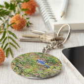Blue Jay op Wax Myrtle Sleutelhanger (Zijkant)