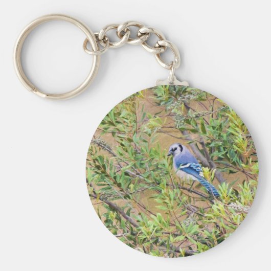 Blue Jay op Wax Myrtle Sleutelhanger (Voorkant)