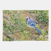 Blue Jay op Wax Myrtle Theedoek (Horizontaal)
