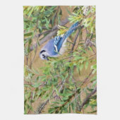 Blue Jay op Wax Myrtle Theedoek (Verticaal)