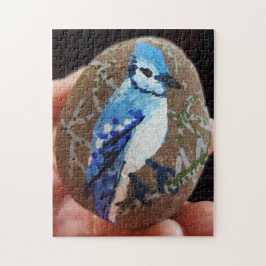 Blue Jay Painted Rock Legpuzzel (Verticaal)
