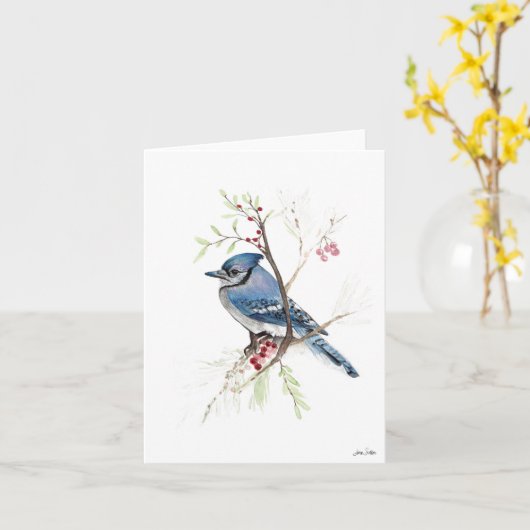Blue Jay Painting Kaart (Gele Bloem)