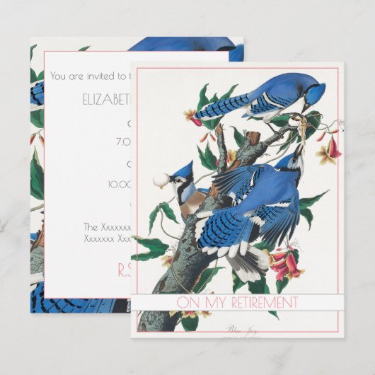 BLUE JAY RETIREMENT PARTIJ INVITATION FLAT KAART (Voorkant / Achterkant)