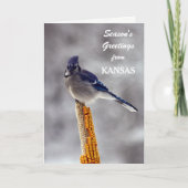 Blue Jay Season's Groeten uit Kansas Feestdagen Kaart (Voorkant)