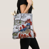  Blue Jay Snow Foto Tote Bag (Dichtbij)