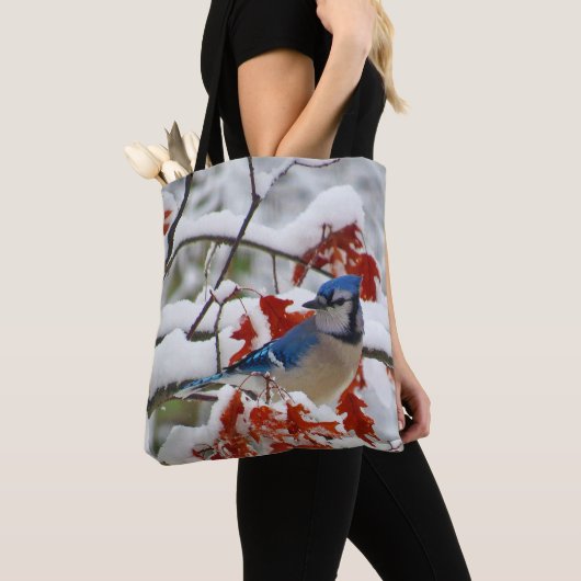  Blue Jay Snow Foto Tote Bag (Dichtbij)