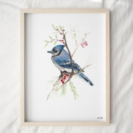 Blue Jay Songbird Waterverf Art Print