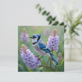 Blue Jay Staande op Lila Branches (Staand voorkant)