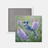  Blue Jay Staande op Lila Branches Magneet (Voorkant / Achterkant)